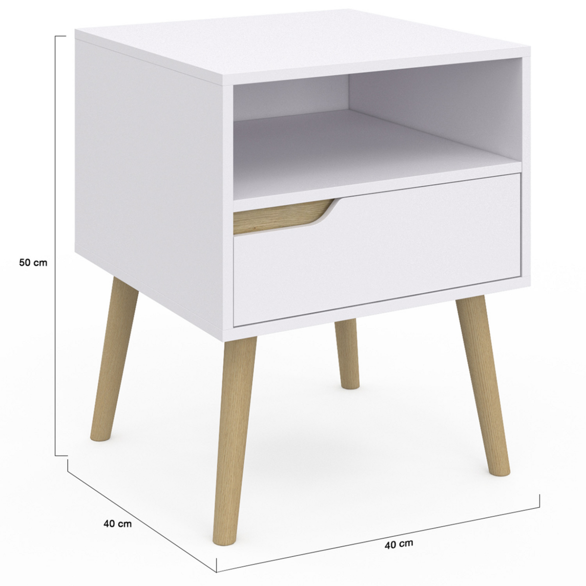 ID MARKET Lot de 2 tables de chevet HELSINKI scandinaves 1 tiroir avec niche blanc