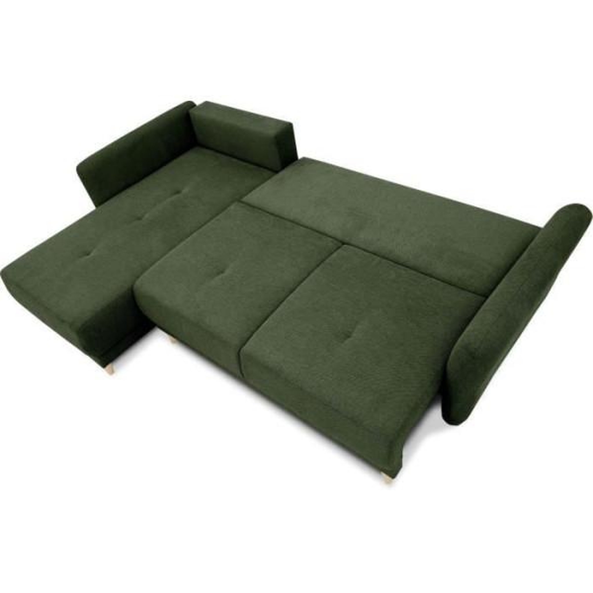 Voir la diapositive 4 : MARKET24 Canapé d'angle convertible réversible 3-4 places CLAUDIUS - Tissu Vert Olive - Coffre de rangement - L 244 x P 158 x H 95 cm