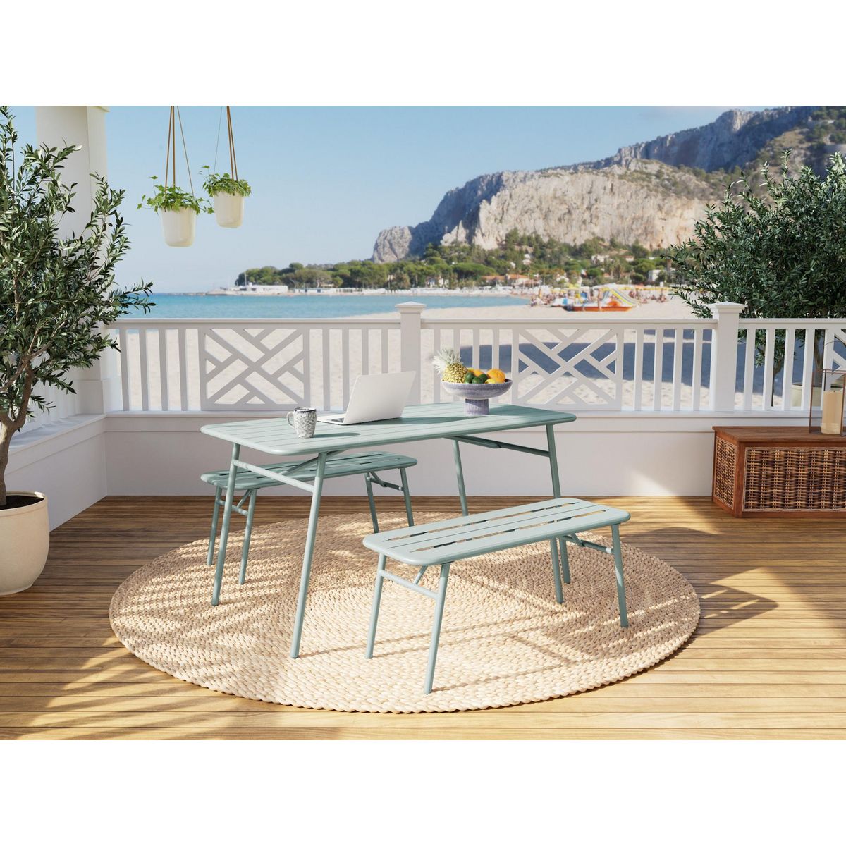 BEST MOBILIER Ribola - ensemble table et bancs de jardin - 4 personnes - vert