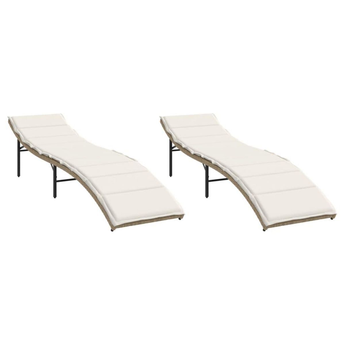VIDAXL Chaises longues lot de 2 avec coussins beige resine tressee