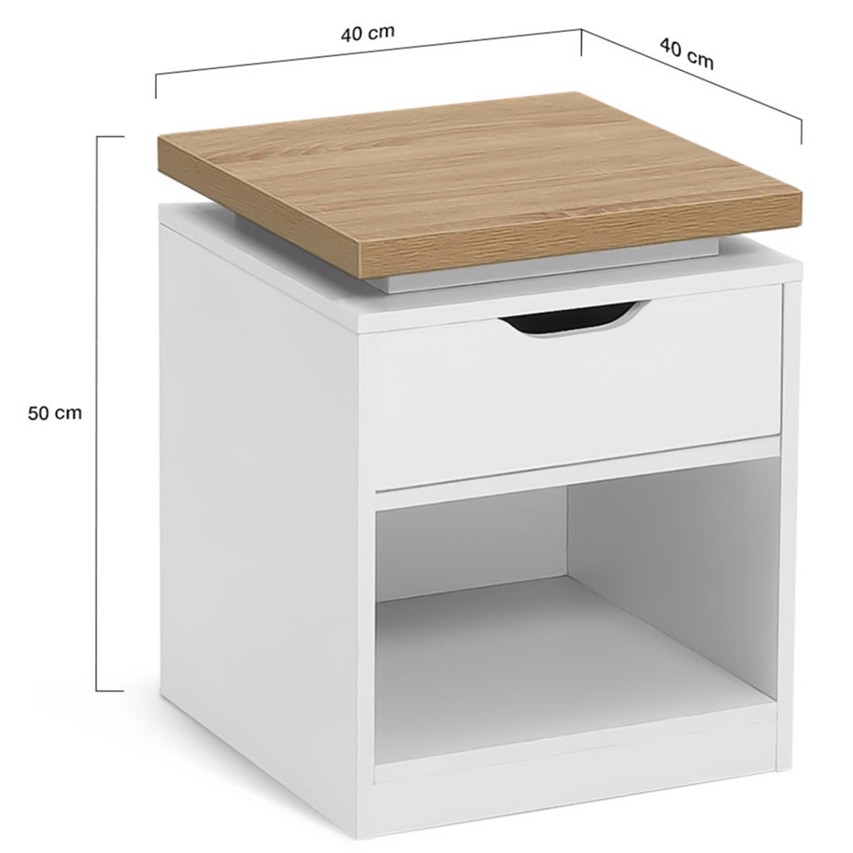 ID MARKET Lot de 2 tables de chevet LUNA à LEDS 1 tiroir avec niche blanc et plateau effet bois