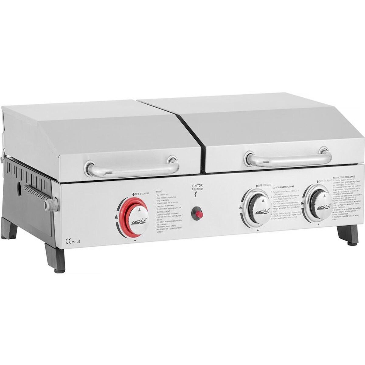 Habitat et Jardin Plancha barbecue à gaz avec grille et plancha  Flamo  - 3 bruleurs - Gris