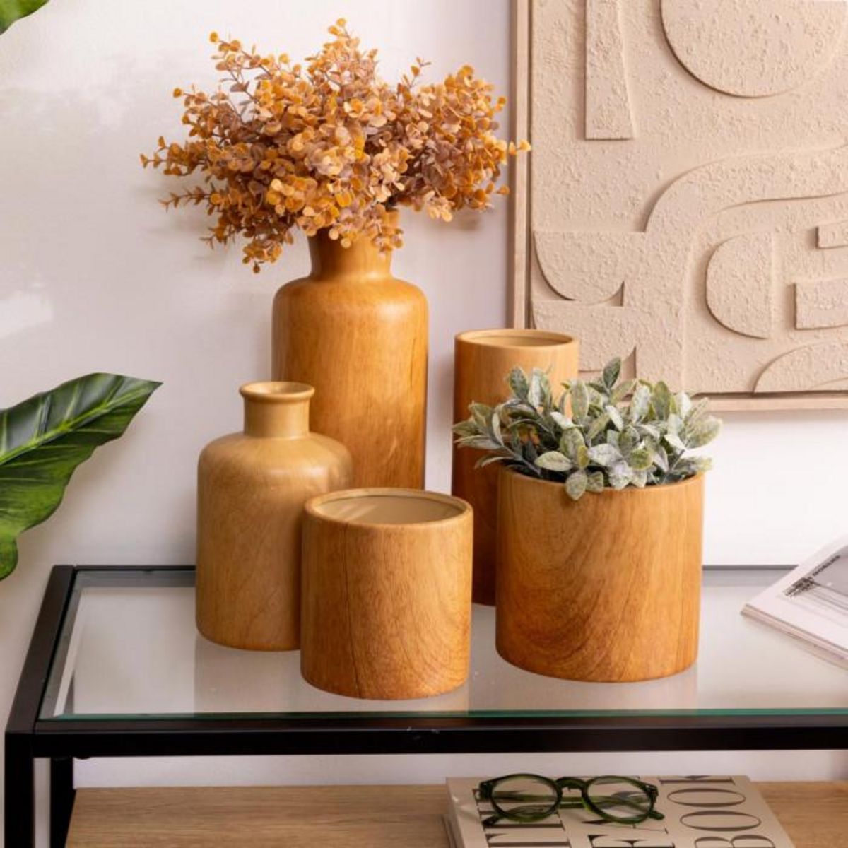 ATMOSPHERA Vase Cylindrique Effet Bois  Soa  20cm Marron