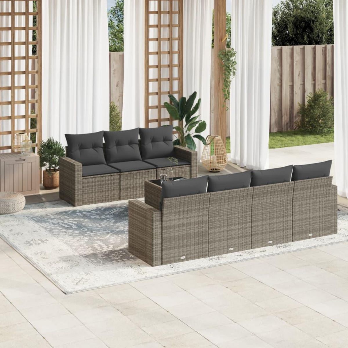 VIDAXL Salon de jardin 8 pcs avec coussins gris resine tressee