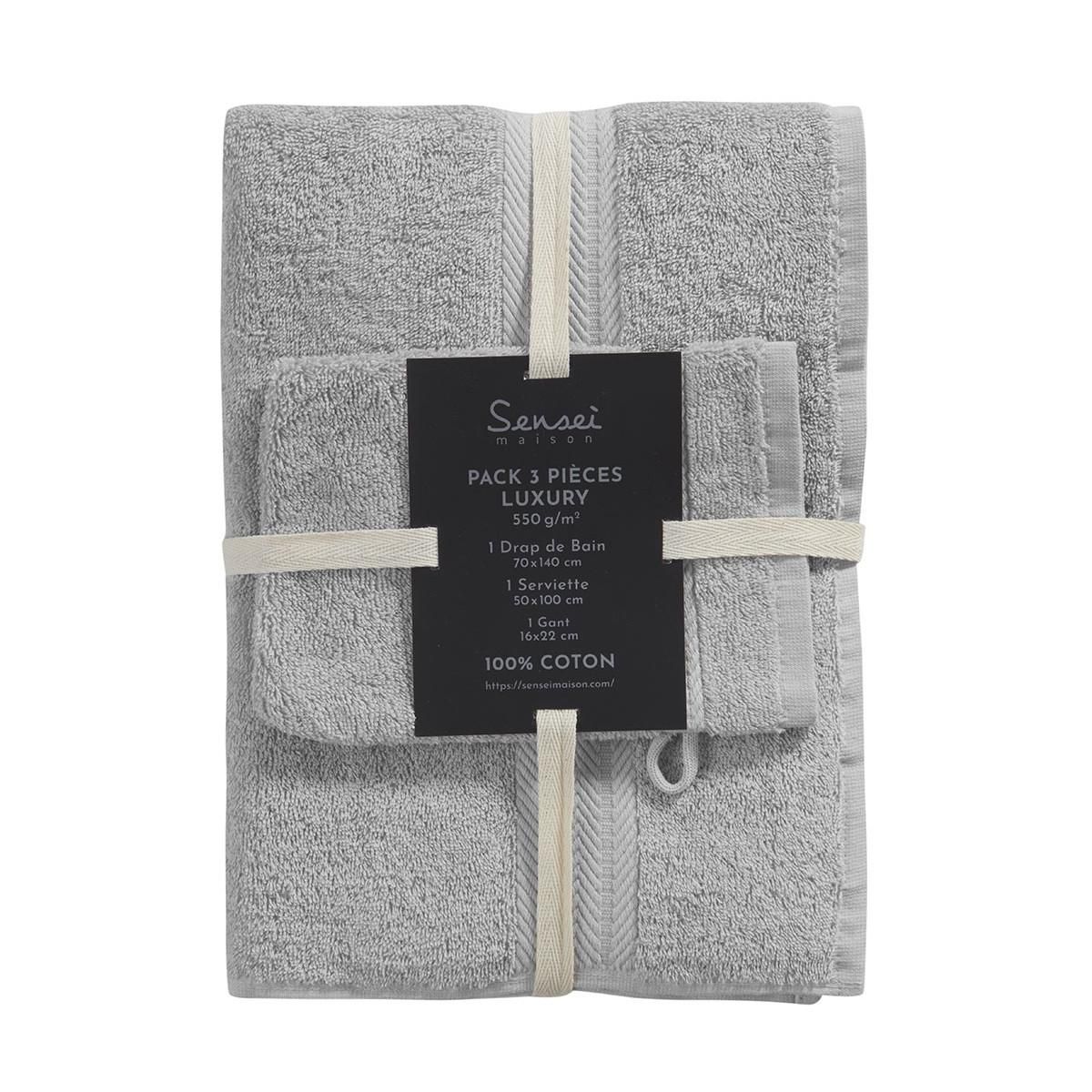 Sensei Maison Ensemble de bain 3 pièces (1 drap de bain + 1 serviette de toilette + 1 gant) LUXURY