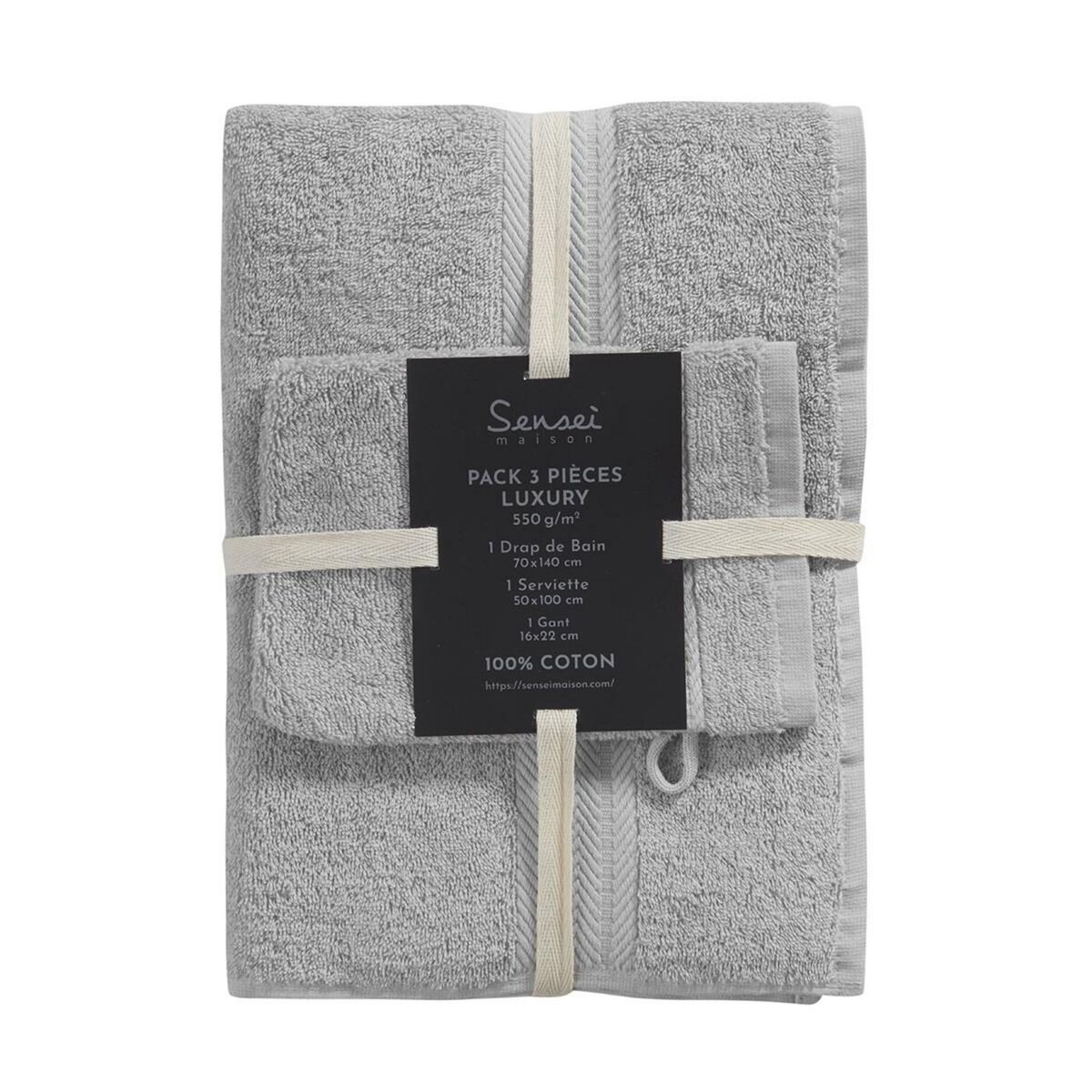 Sensei Maison Ensemble de bain 3 pièces (1 drap de bain + 1 serviette de toilette + 1 gant) LUXURY