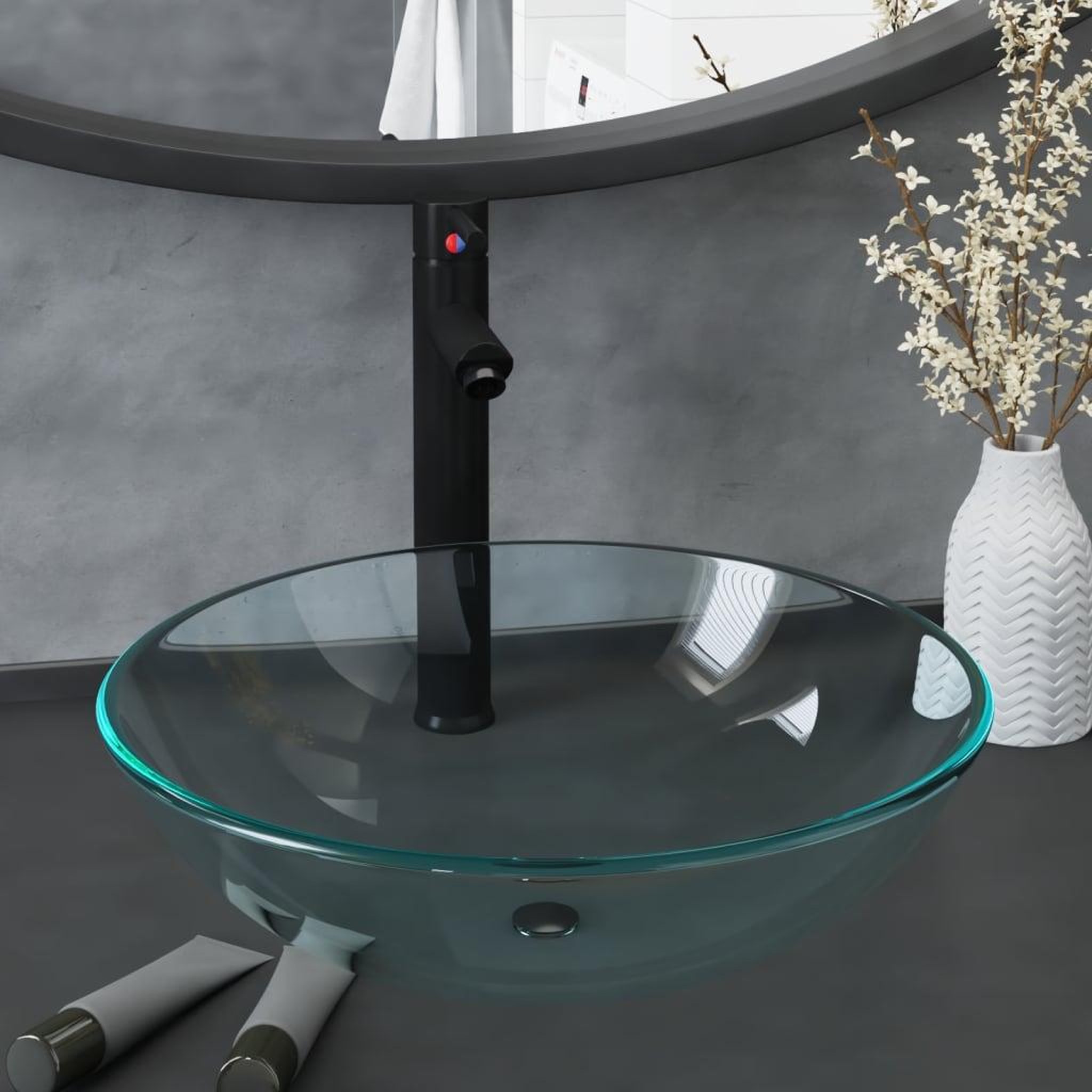 VIDAXL Lavabo de bain avec robinet et drain a poussoir Verre trempe