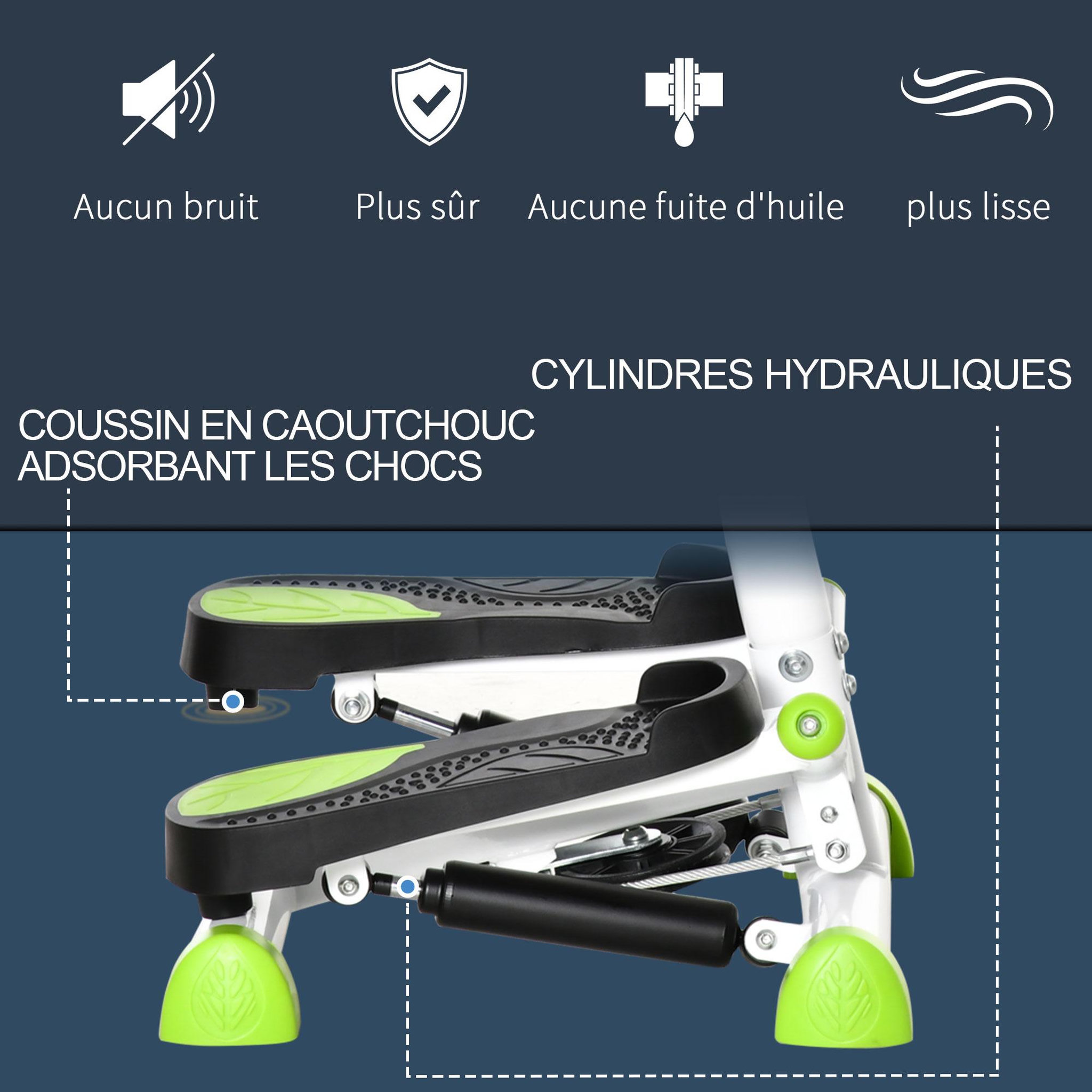 Voir la diapositive 5 : HOMCOM Stepper fitness avec guidon ergonomique - écran lcd multifonction - résistance réglable - acier blanc vert noir