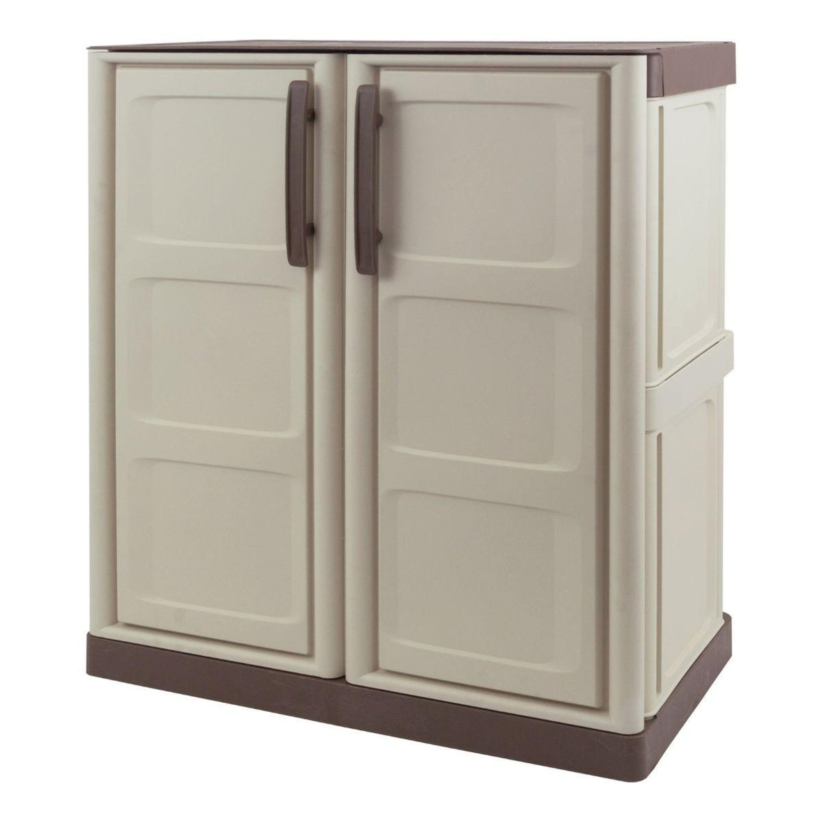 INTEC Armoire de Rangement Garage Atelier - Armoire basse beige 2 portes 1 étagère Réglable Polypropylène 70 x 39 x 85.5cm INTEC