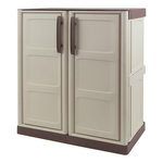 INTEC Armoire de Rangement Garage Atelier - Armoire basse beige 2 portes 1 étagère Réglable Polypropylène 70 x 39 x 85.5cm INTEC