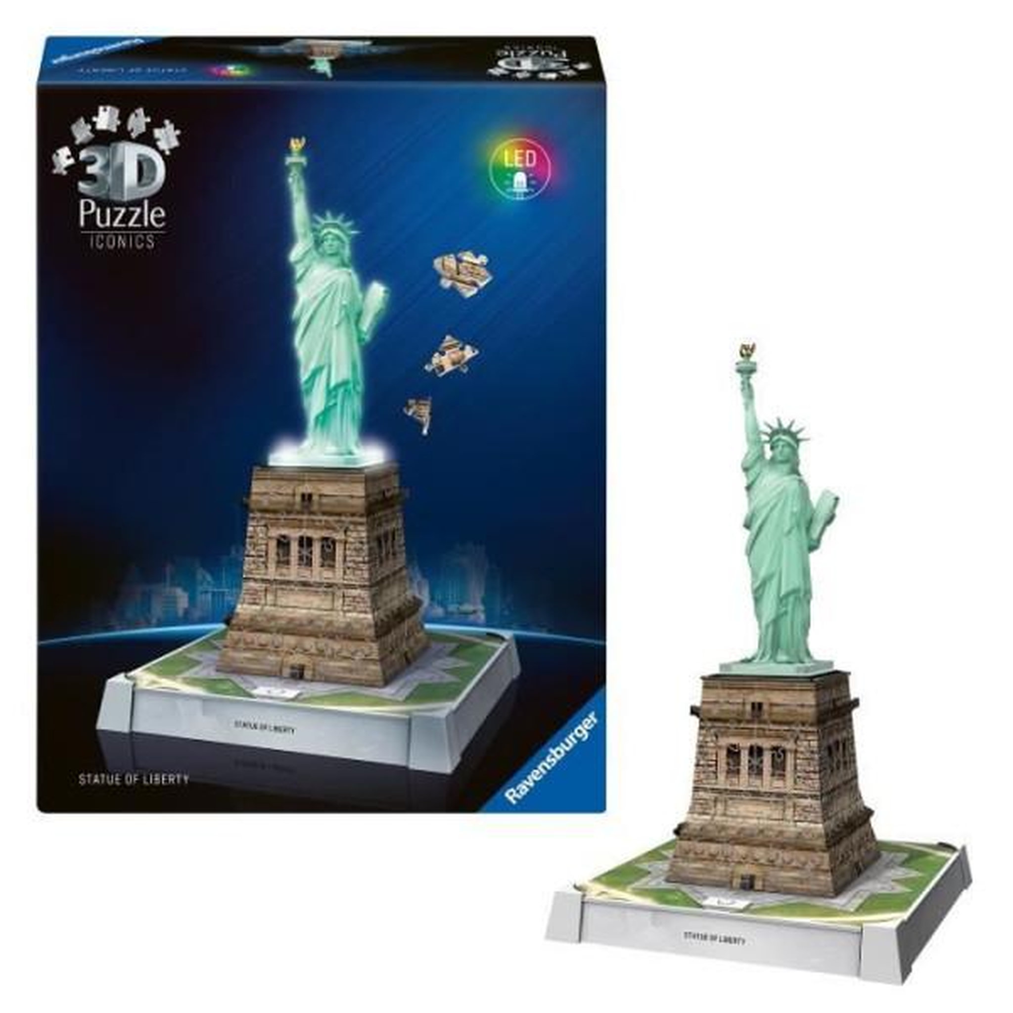 Voir la diapositive 3 : RAVENSBURGER Puzzle 3d iconics - statue de la liberté illuminée