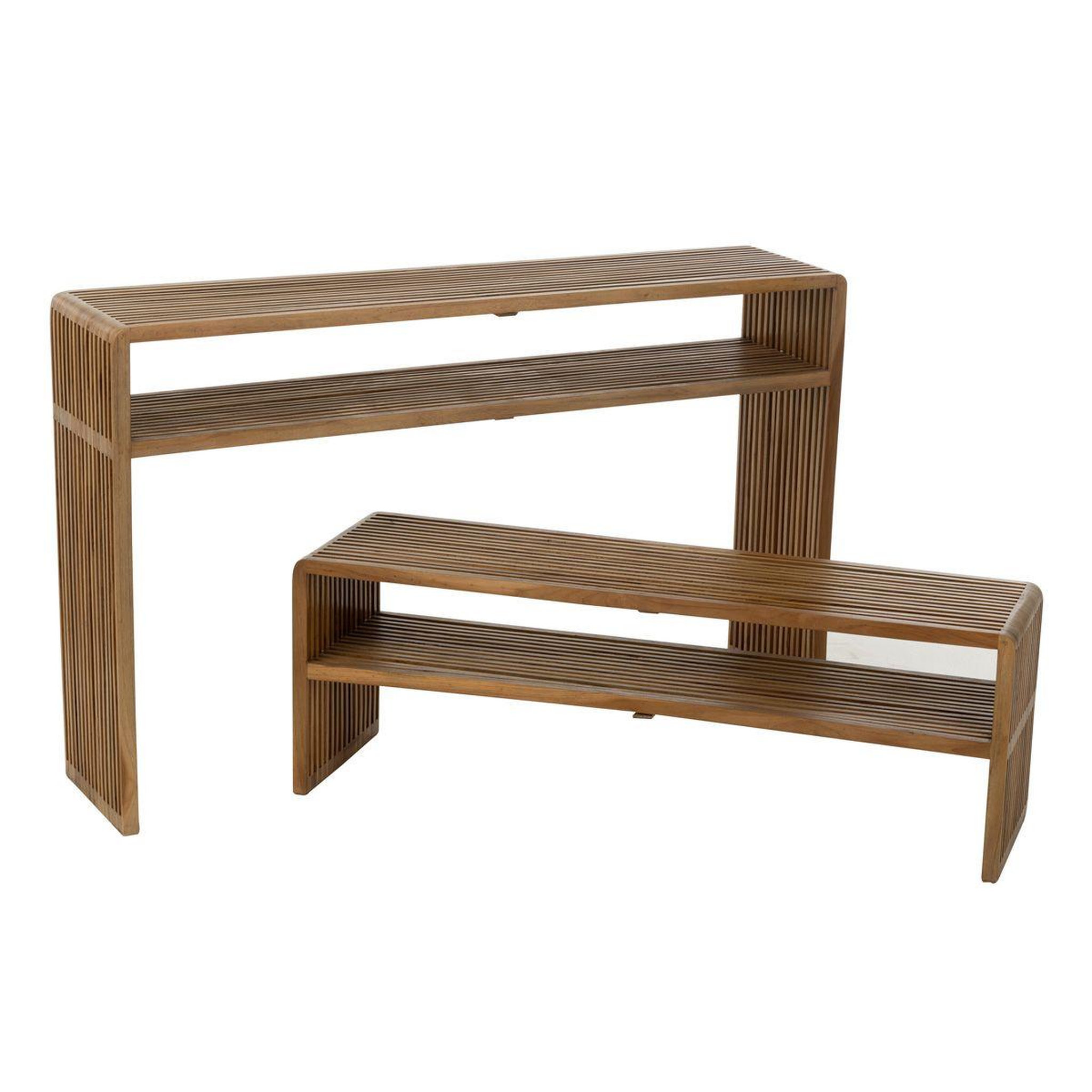 J-LINE Lot de 2 consoles en bois  teck  130cm naturel