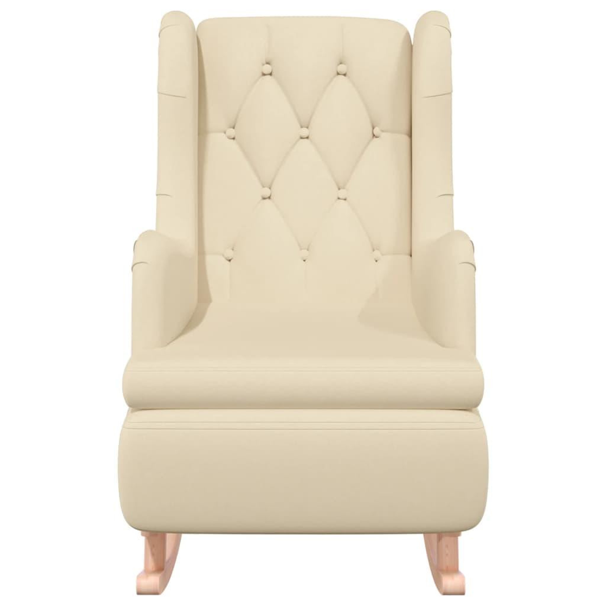 Voir la diapositive 3 : VIDAXL Fauteuil et pieds a bascule en bois d'hevea solide creme Tissu
