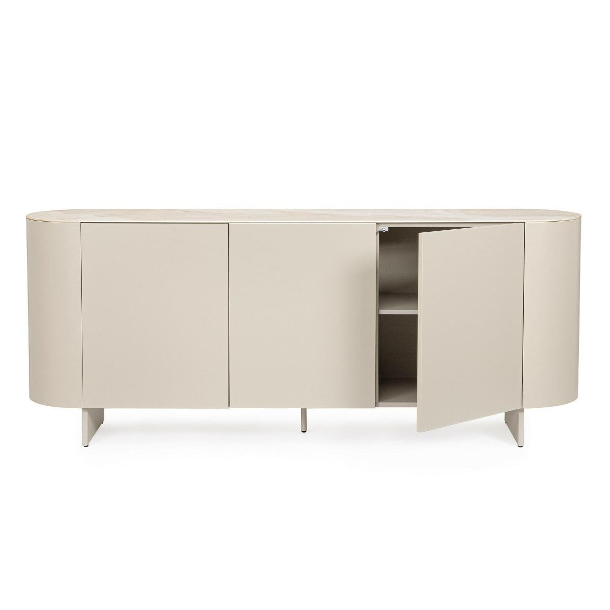 Voir la diapositive 4 : JLC KREATION Buffet 3 portes beige 200 cm plateau céramique sidra