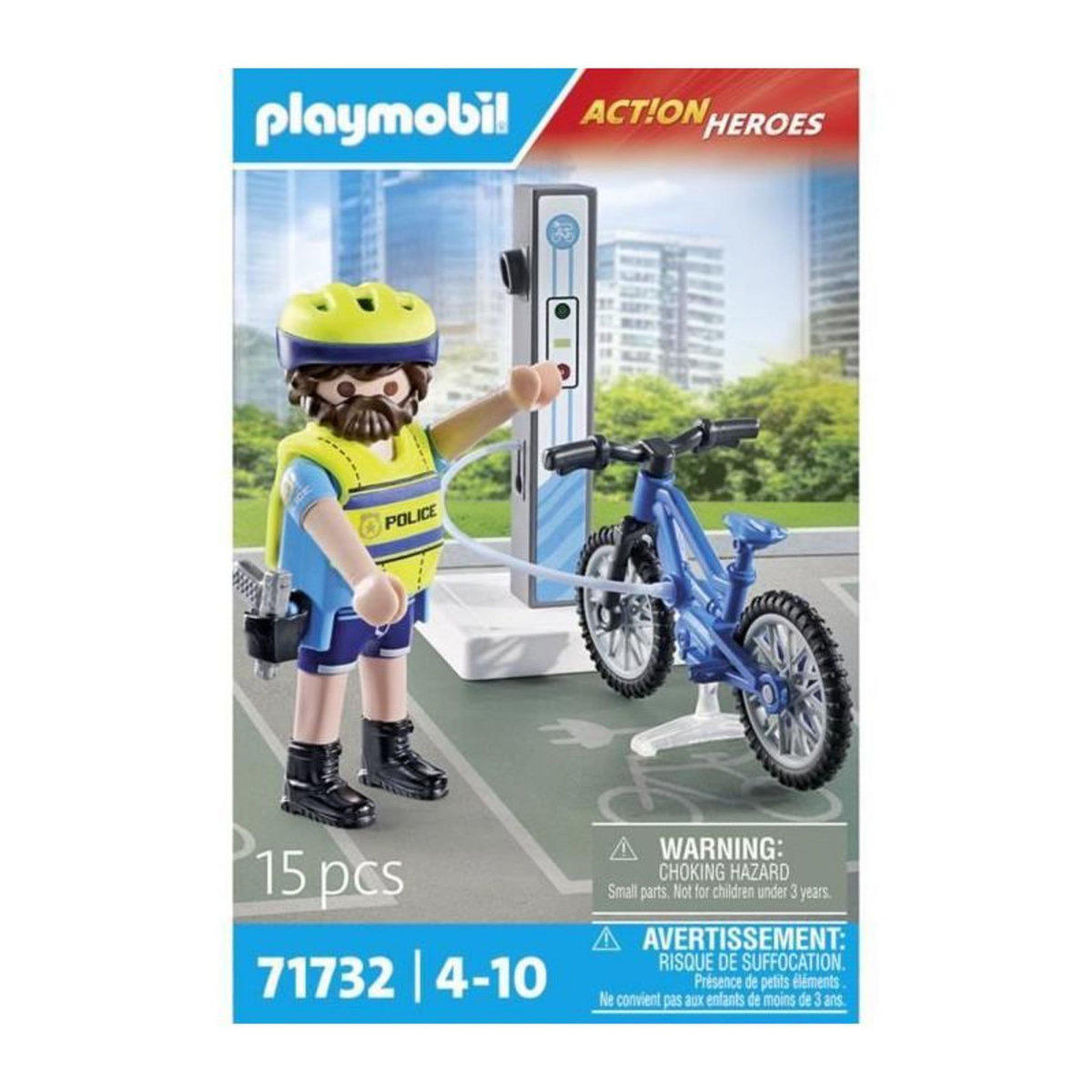 PLAYMOBIL 71732 Policier cycliste et borne de recharge électrique