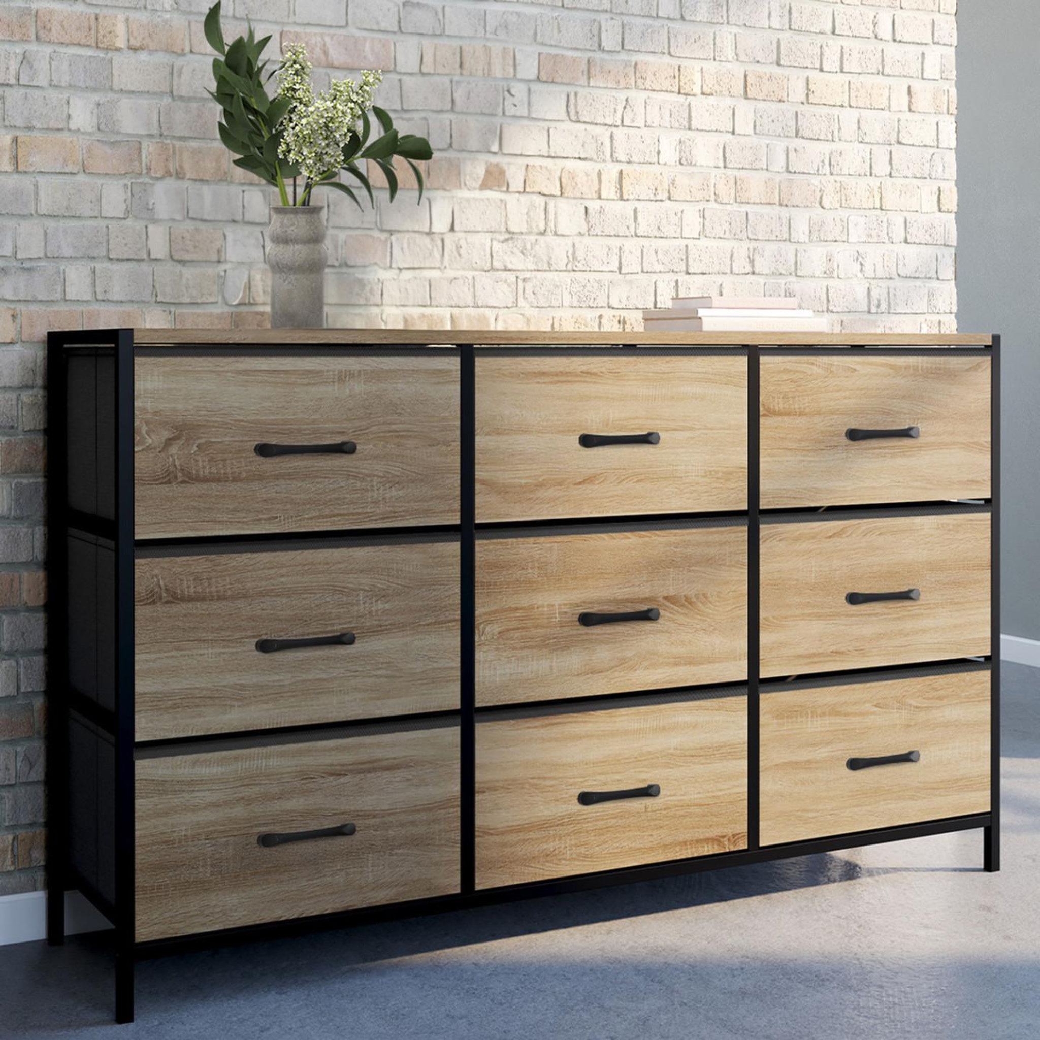 Voir la diapositive 2 : ID MARKET Commode 9 tiroirs en tissu utah 115 cm meuble de rangement design industriel