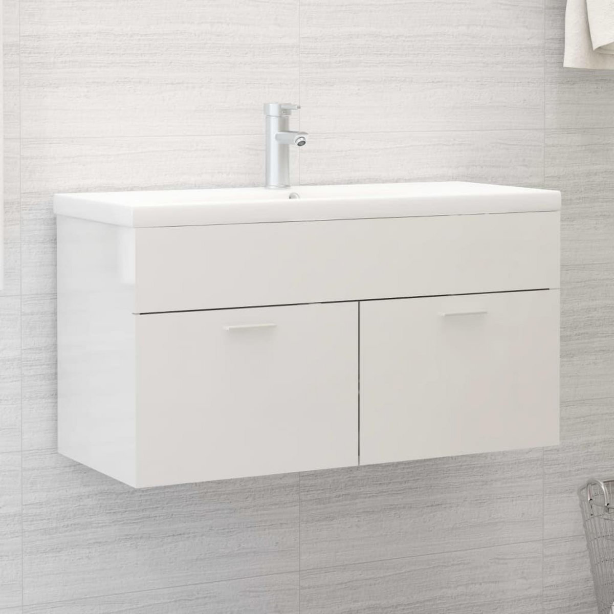 VIDAXL Armoire d'evier avec lavabo integre Blanc brillant Agglomere