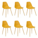 ATMOSPHERA Lot de 6 chaises scandinave et pieds métal effet bois TAHO. Coloris disponibles : Jaune, Vert, Beige