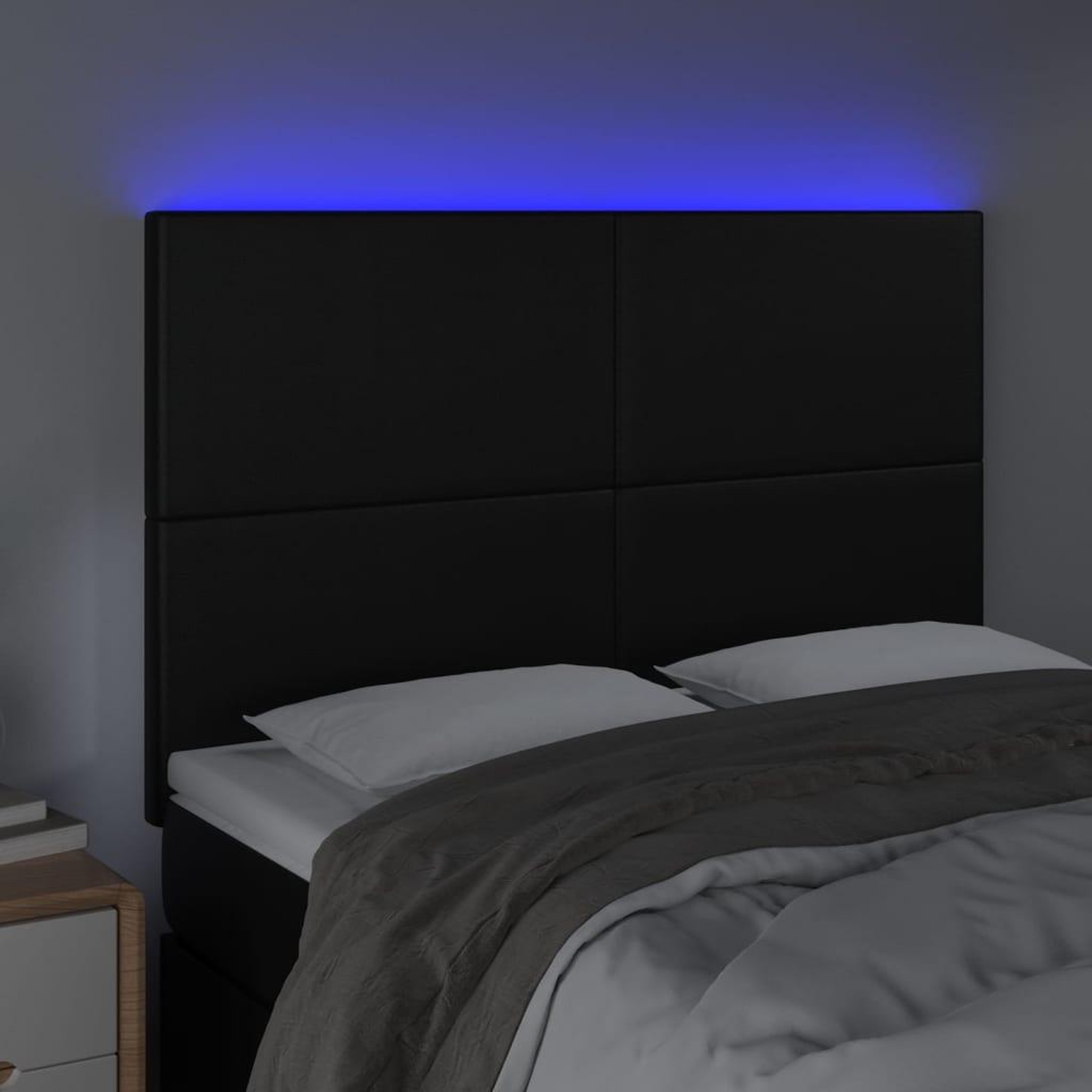 Voir la diapositive 3 : VIDAXL Tete de lit a LED Noir 144x5x118/128 cm Similicuir
