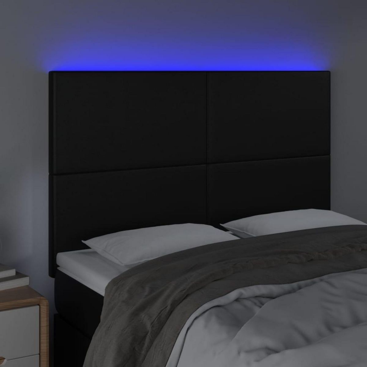 VIDAXL Tete de lit a LED Noir 144x5x118/128 cm Similicuir