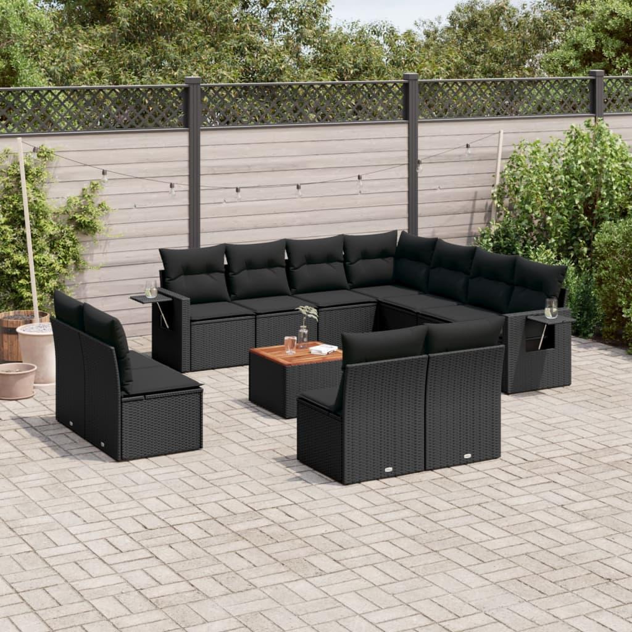 VIDAXL Salon de jardin 12 pcs avec coussins noir resine tressee