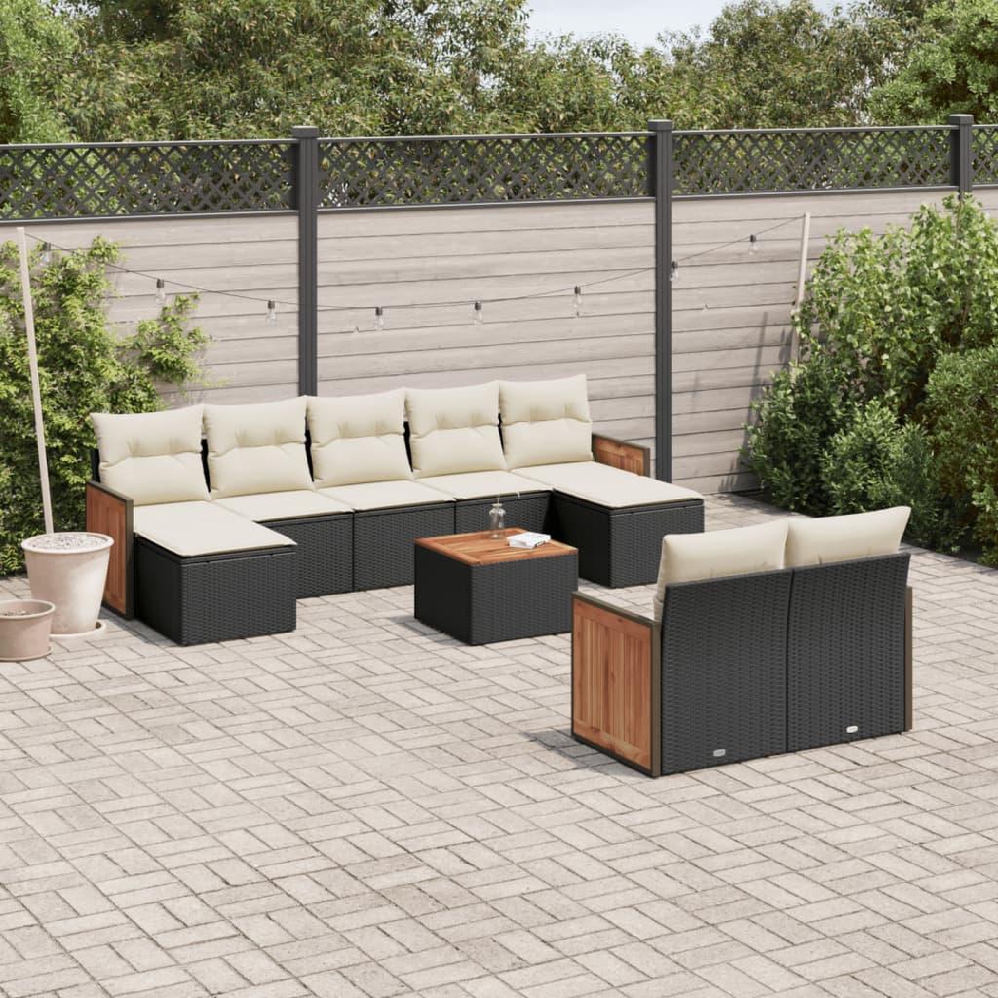 VIDAXL Salon de jardin 10 pcs avec coussins noir resine tressee
