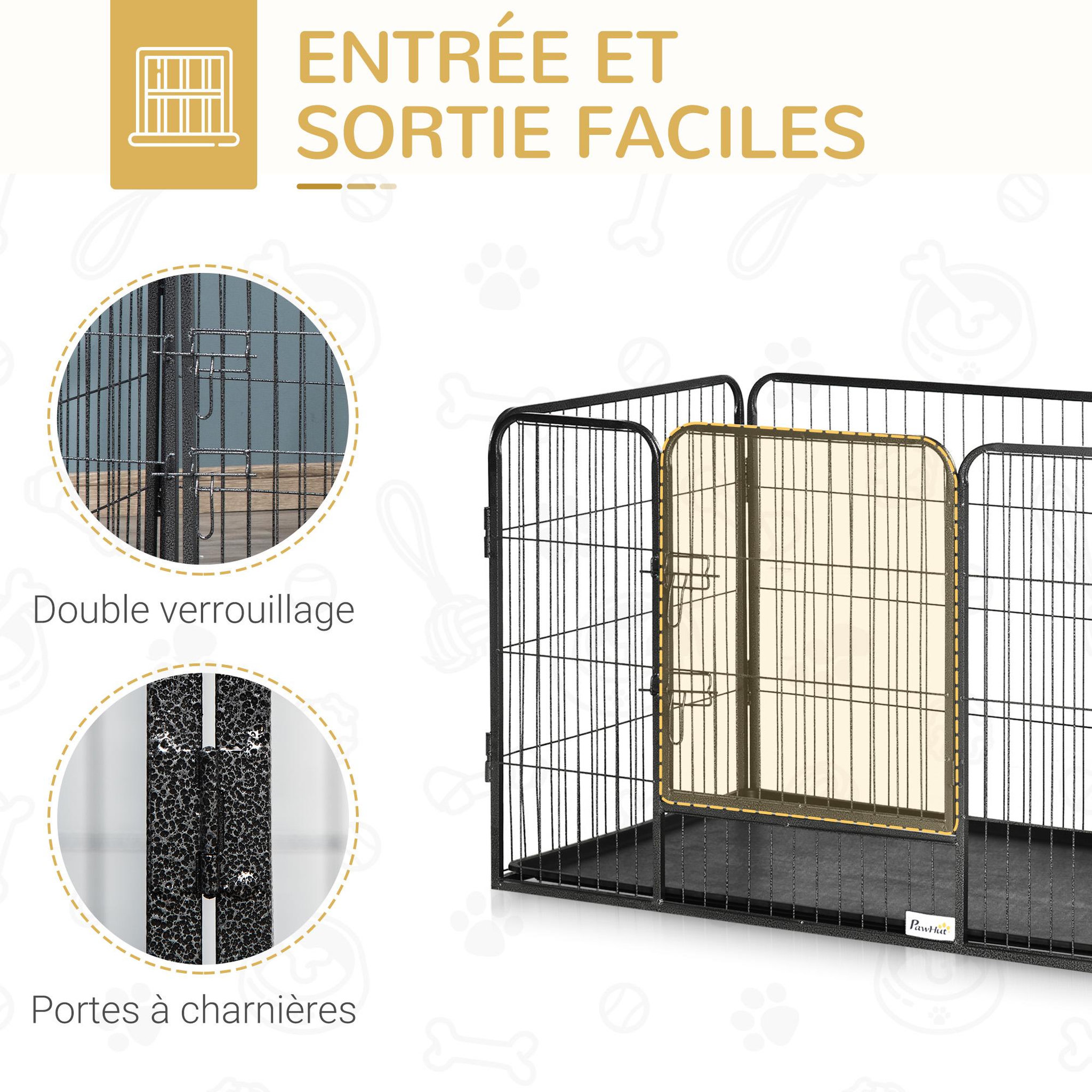 Voir la diapositive 4 : PAWHUT Cage chien démontable - enclos chien intérieur/extérieur - porte verrouillable, plateau - acier abs gris noir