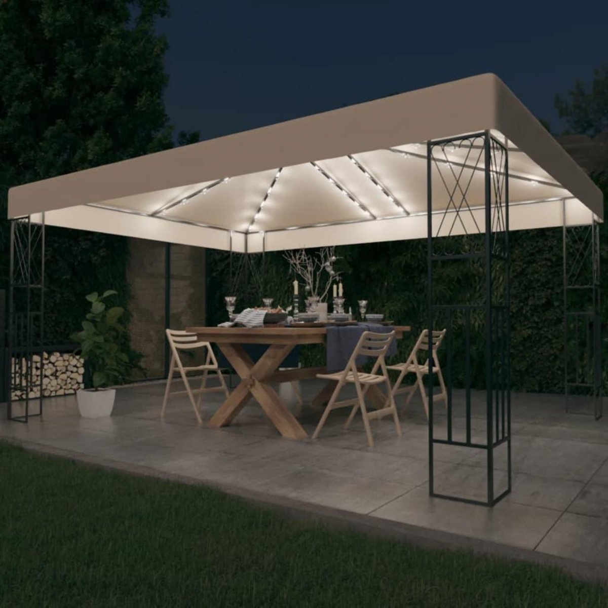 VIDAXL Tonnelle avec guirlande lumineuse a LED 3x4 m Creme Tissu