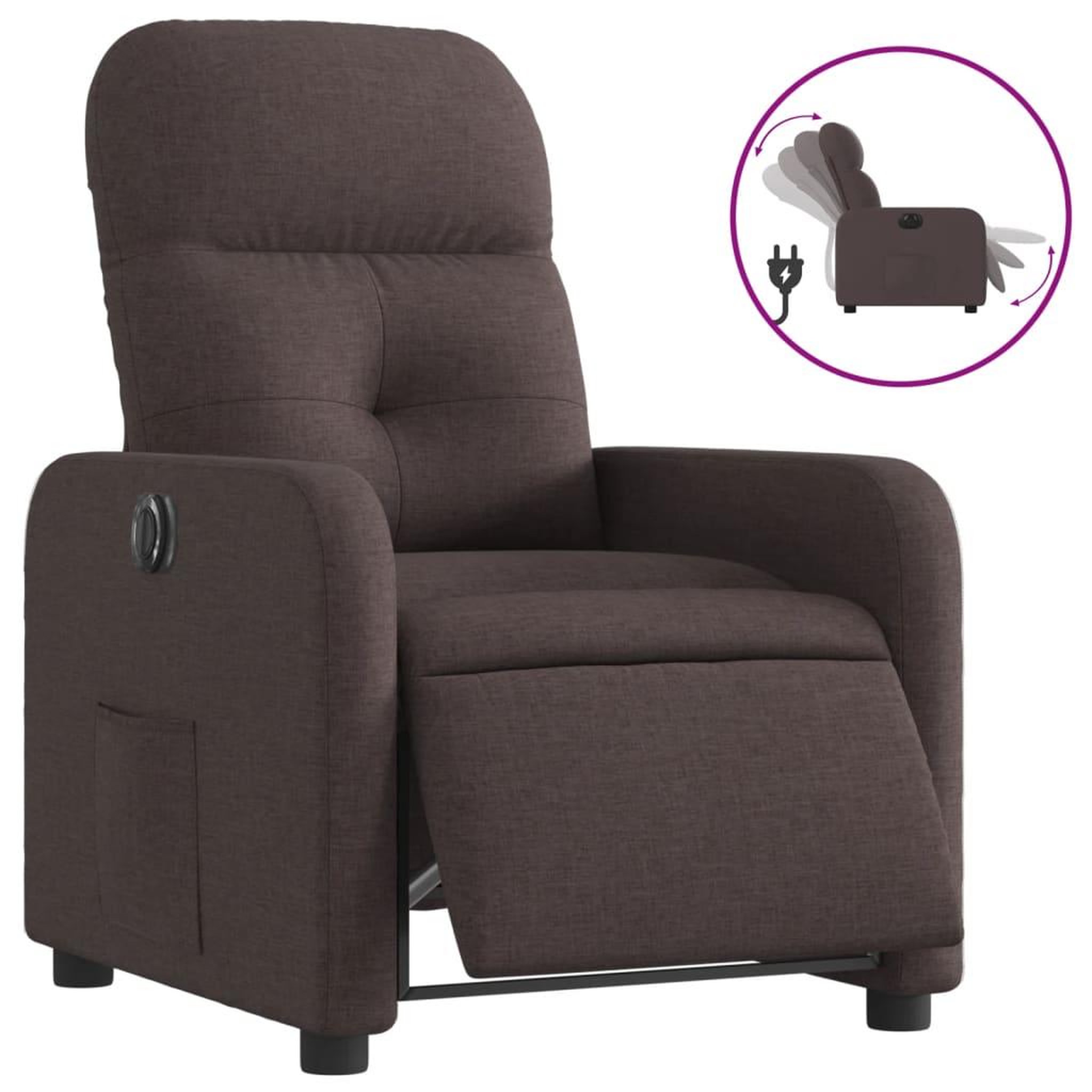 Voir la diapositive 2 : VIDAXL Fauteuil inclinable electrique Marron fonce Tissu