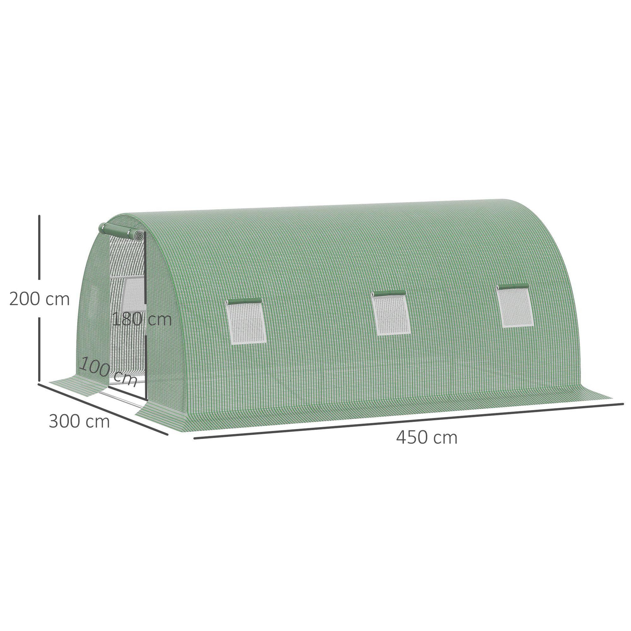 Voir la diapositive 3 : OUTSUNNY Serre tunnel 13,5 m² dim. 4,5 x 3 x 2 m - 6 fenêtres, porte zippée enroulable - acier galvanisé pe haute densité vert