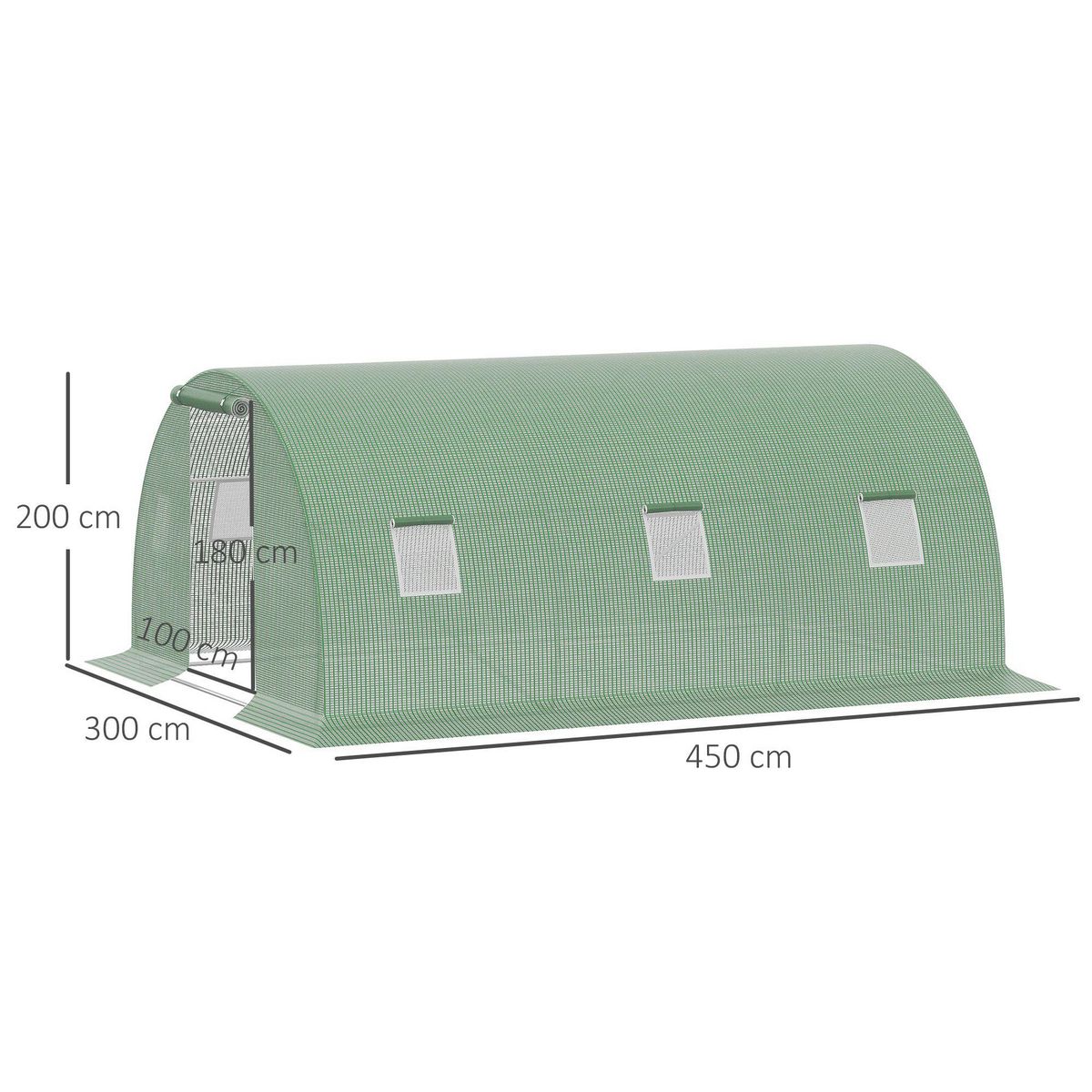 OUTSUNNY Serre tunnel 13,5 m² dim. 4,5 x 3 x 2 m - 6 fenêtres, porte zippée enroulable - acier galvanisé PE haute densité vert