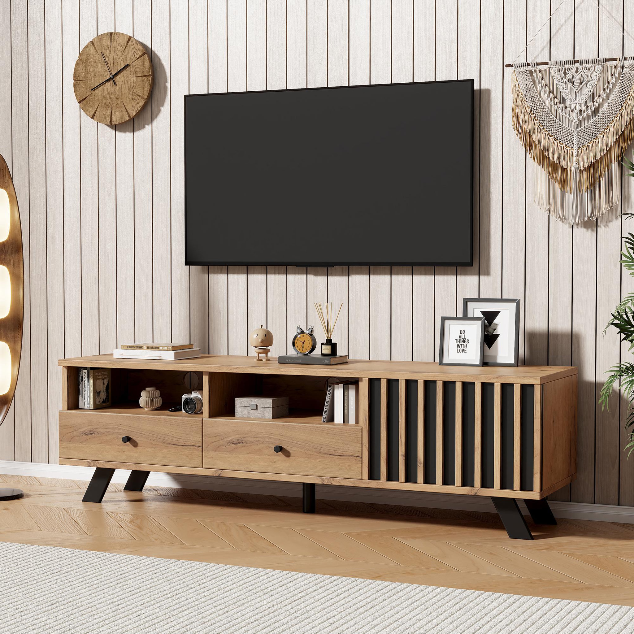 Voir la diapositive 4 : MERAX Meuble tv naturel 150 cm panneau de particules