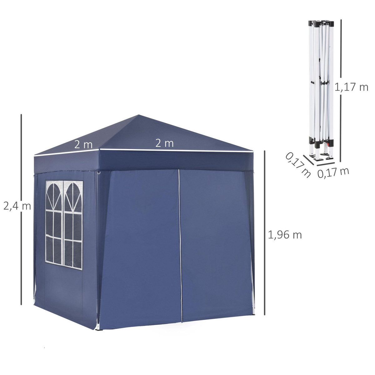 OUTSUNNY Tonnelle de jardin tente pliante barnum pop-up 2 x 2 m 4 parois latérales amovibles 2 fenêtres sac de transport pour camping, festival, plage, jardin bleu