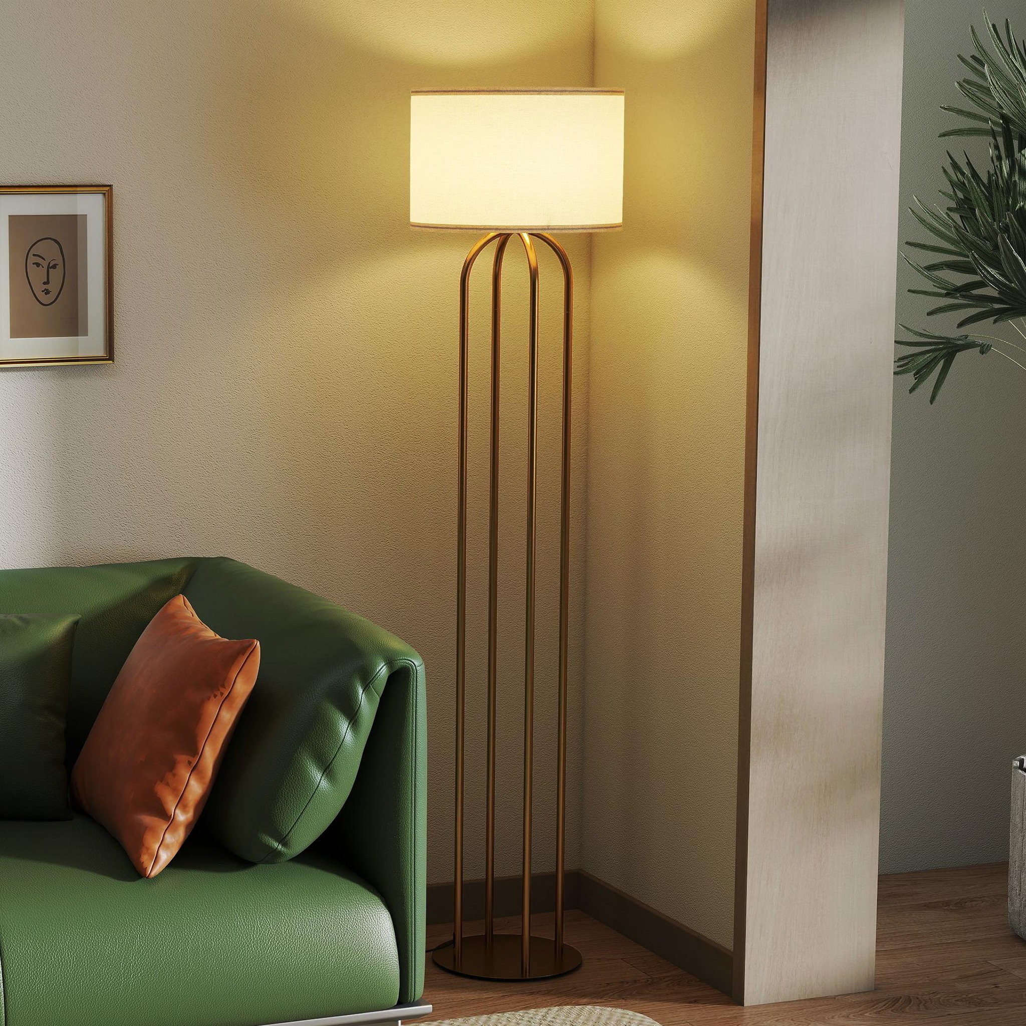Voir la diapositive 4 : HOMCOM Lampadaire design métal doré 4 pieds base abat-jour circulaire lin beige dia. 38 x h.161 cm