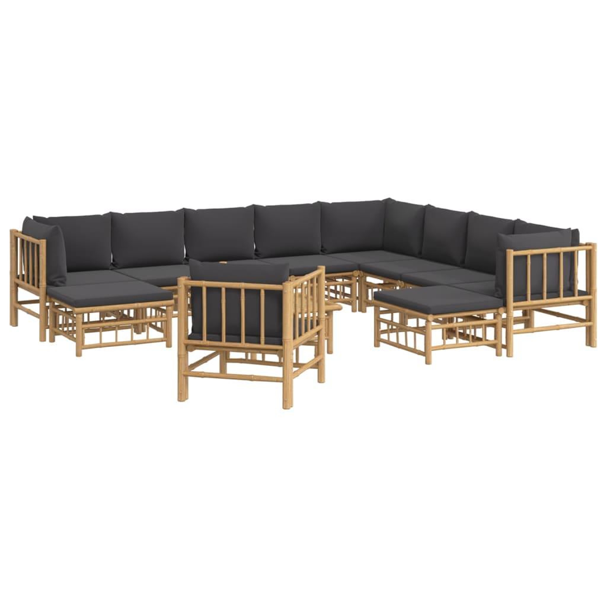 Voir la diapositive 3 : VIDAXL Salon de jardin 12 pcs avec coussins gris fonce bambou
