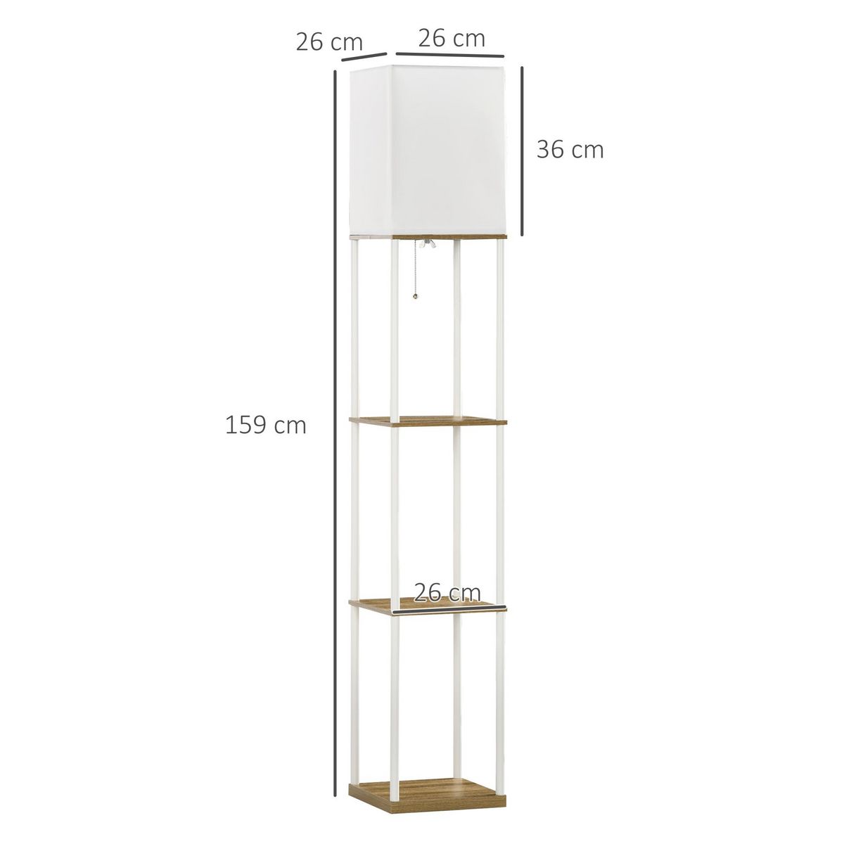 HOMCOM Lampadaire étagère design 26L x 26l x 159H cm 3 étagères E27 MDF blanc