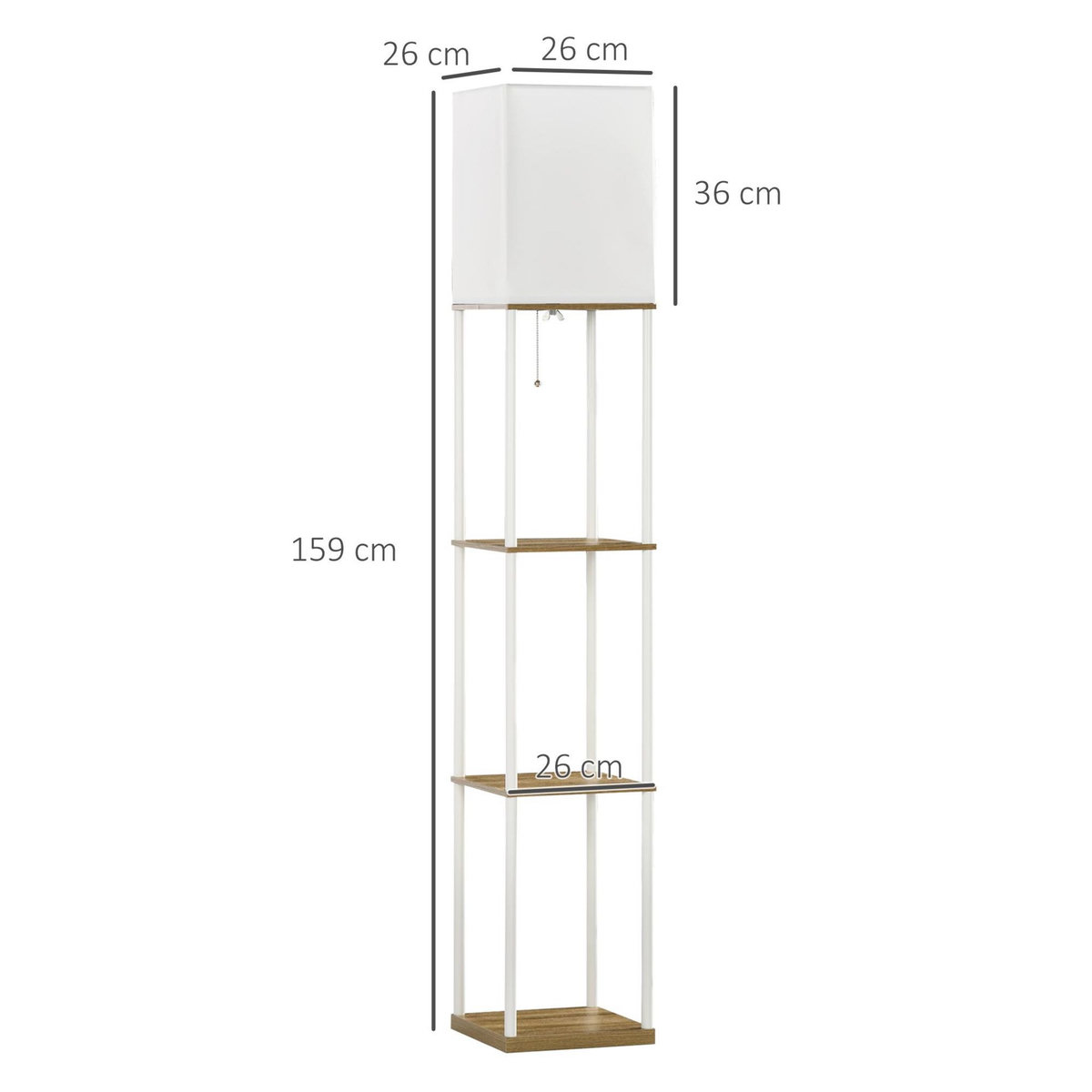 HOMCOM Lampadaire étagère design 26L x 26l x 159H cm 3 étagères E27 MDF blanc