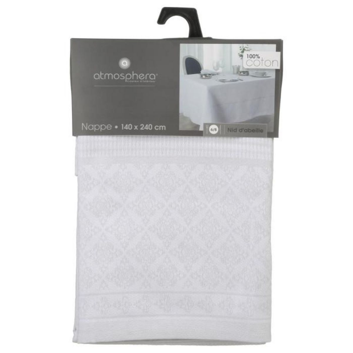 SECRET DE GOURMET Nappe  Jacquard Nid d'Abeille  140x240cm Blanc