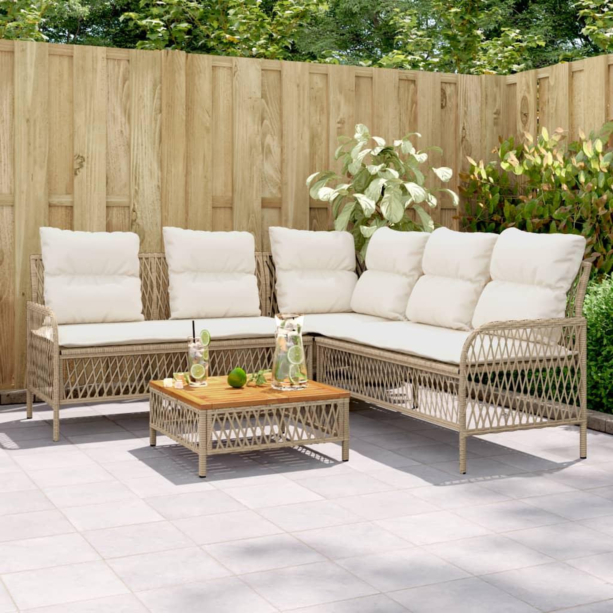 VIDAXL Salon de jardin avec coussins 2 pcs beige resine tressee