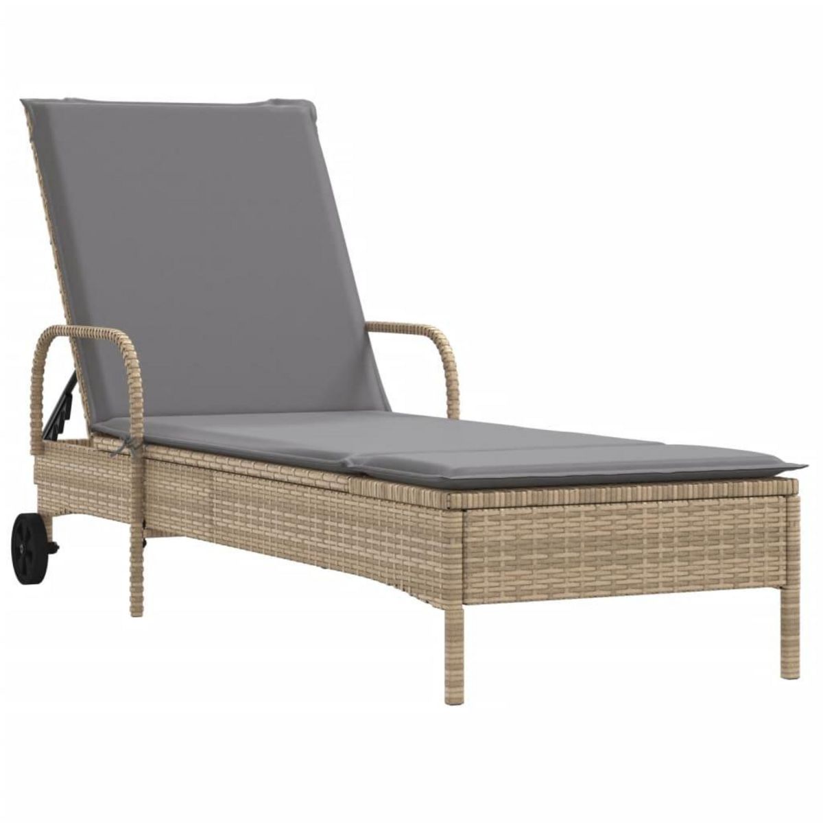 VIDAXL Chaise longue avec roues et coussin beige resine tressee