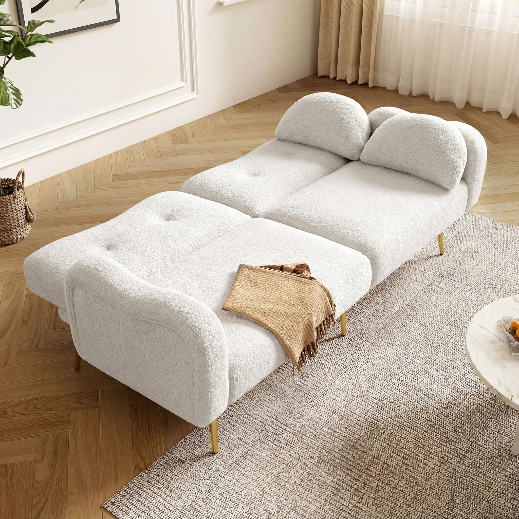 Voir la diapositive 4 : MERAX Canapé droit convertible 2 places tissu