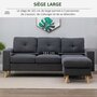 Voir la diapositive 5 : HOMCOM Canapé d'angle 3 places design scandinave - dossier effet capitonné, repose-pied amovible - piètement bois tissu anthracite