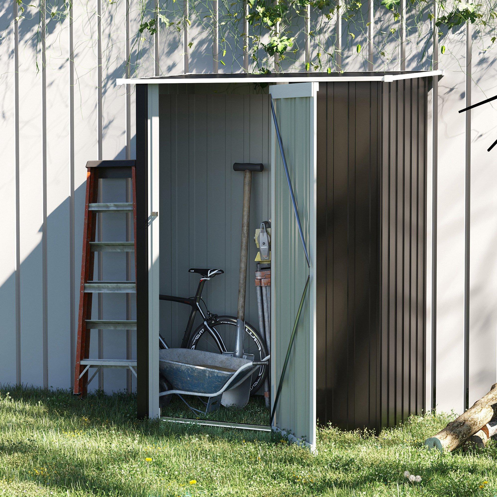 Voir la diapositive 4 : OUTSUNNY Abri de jardin - remise pour outils - cabanon porte verrouillable - dim. 142L x 84l x 189H cm - tôle d'acier anthracite blanc