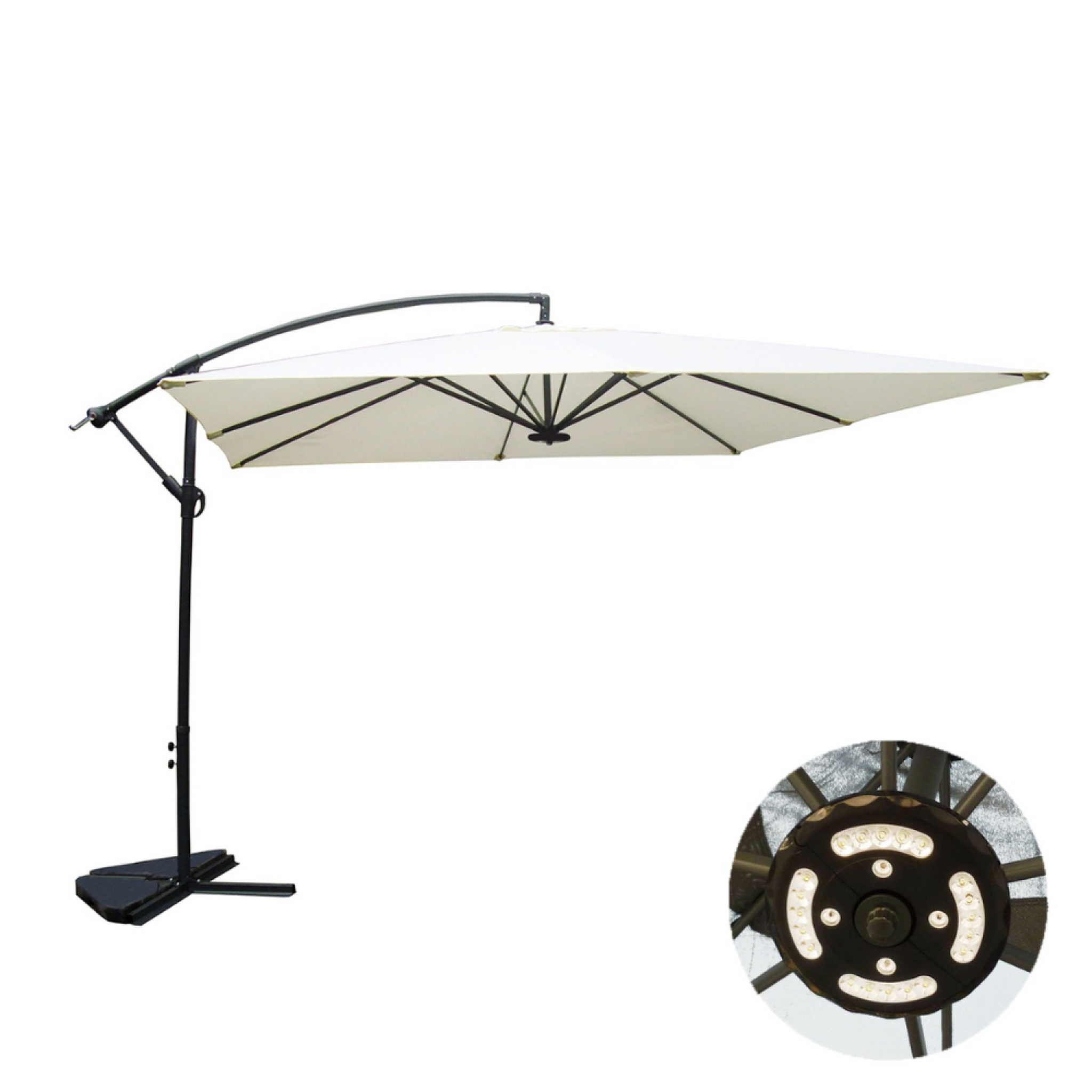 CONCEPT USINE Parasol ecru déporté carré 3 x 3 m led solenzara