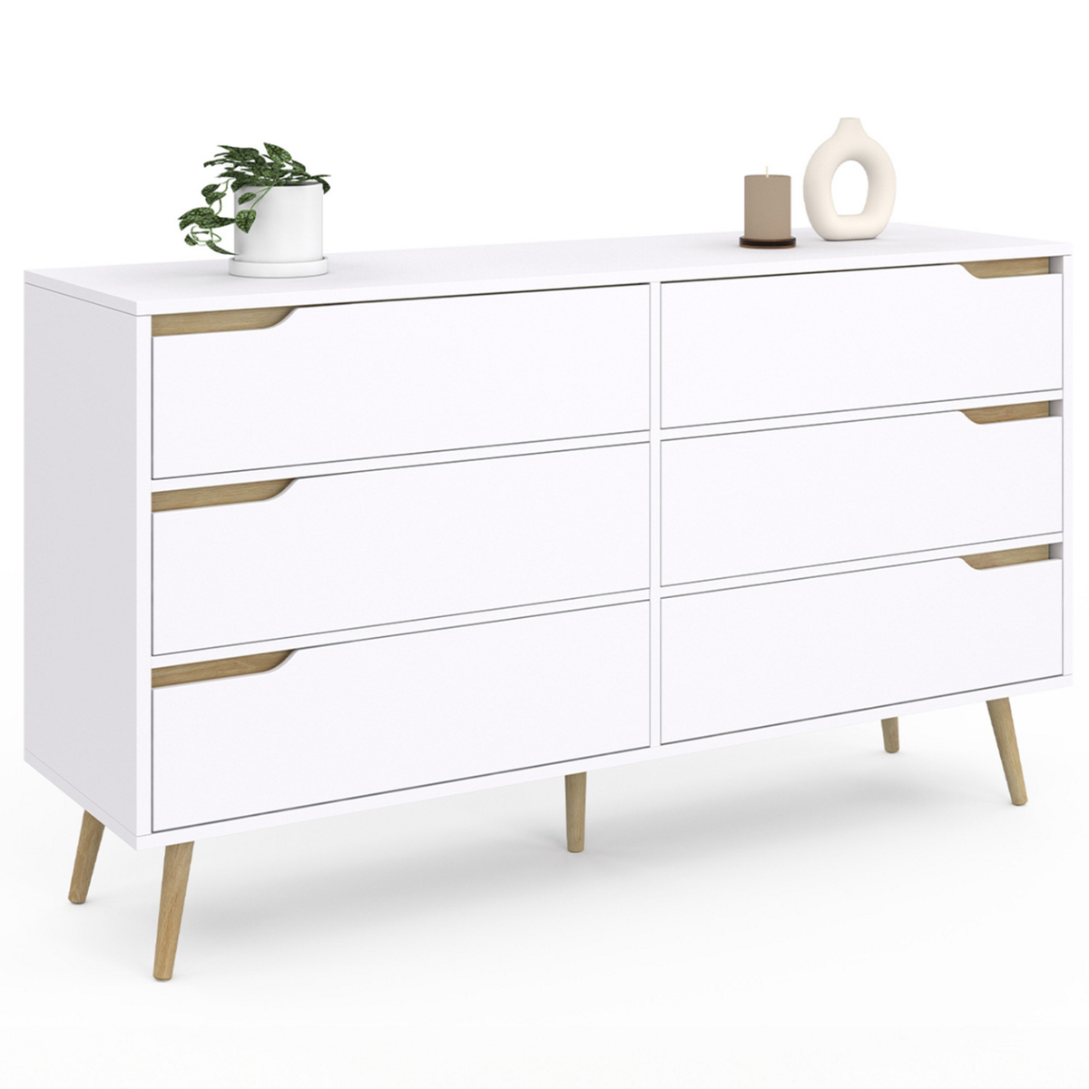 ID MARKET Commode 6 tiroirs HELSINKI XXL 140 cm scandinave blanc