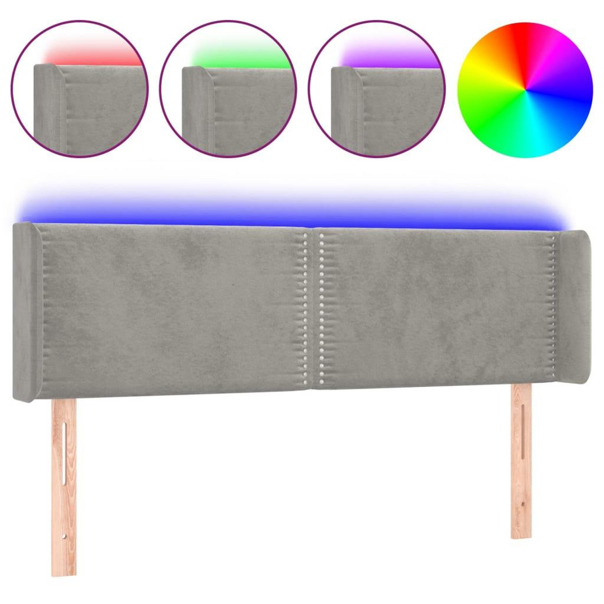 Voir la diapositive 2 : VIDAXL Tete de lit a LED Gris clair 147x16x78/88 cm Velours