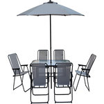 Habitat et Jardin Table et chaises de jardin avec parasol en métal  Convivia  - 6 places - Gris clair