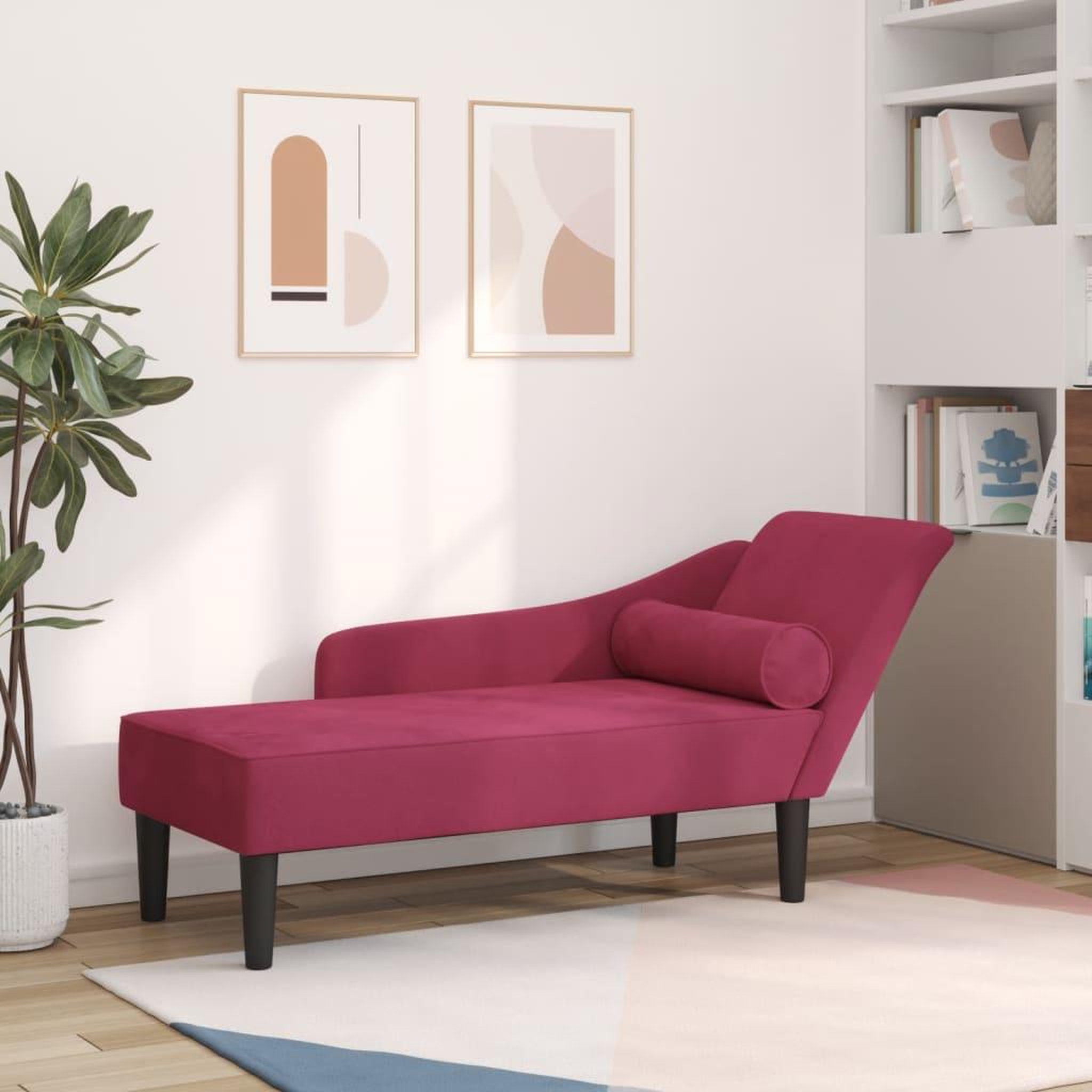 VIDAXL Chaise longue avec coussins rouge bordeaux velours