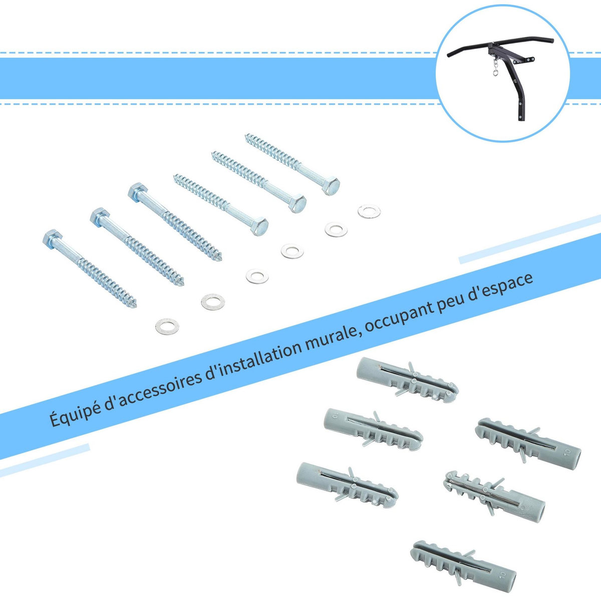 HOMCOM Support sac de boxe fixation sac de frappe barre de traction intégrée charge max. 130 Kg acier noir