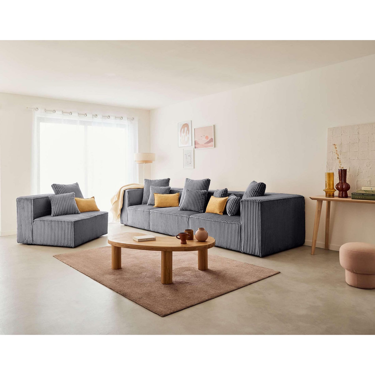 LISA DESIGN Colombine - module d'assise droit - en velours côtelé grosses côtes